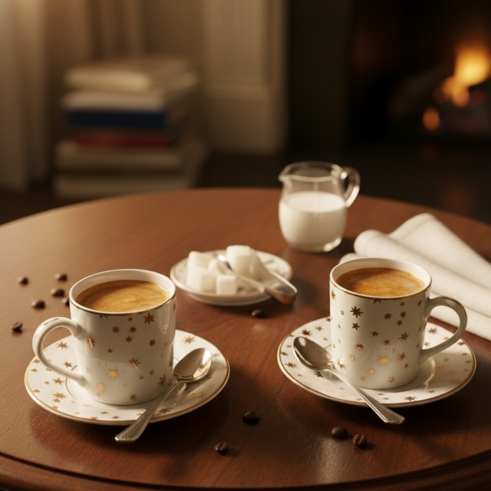 Sakura Galaxy White & Gold  14k Star Patterned‎ 2 Coffee Mug Sets